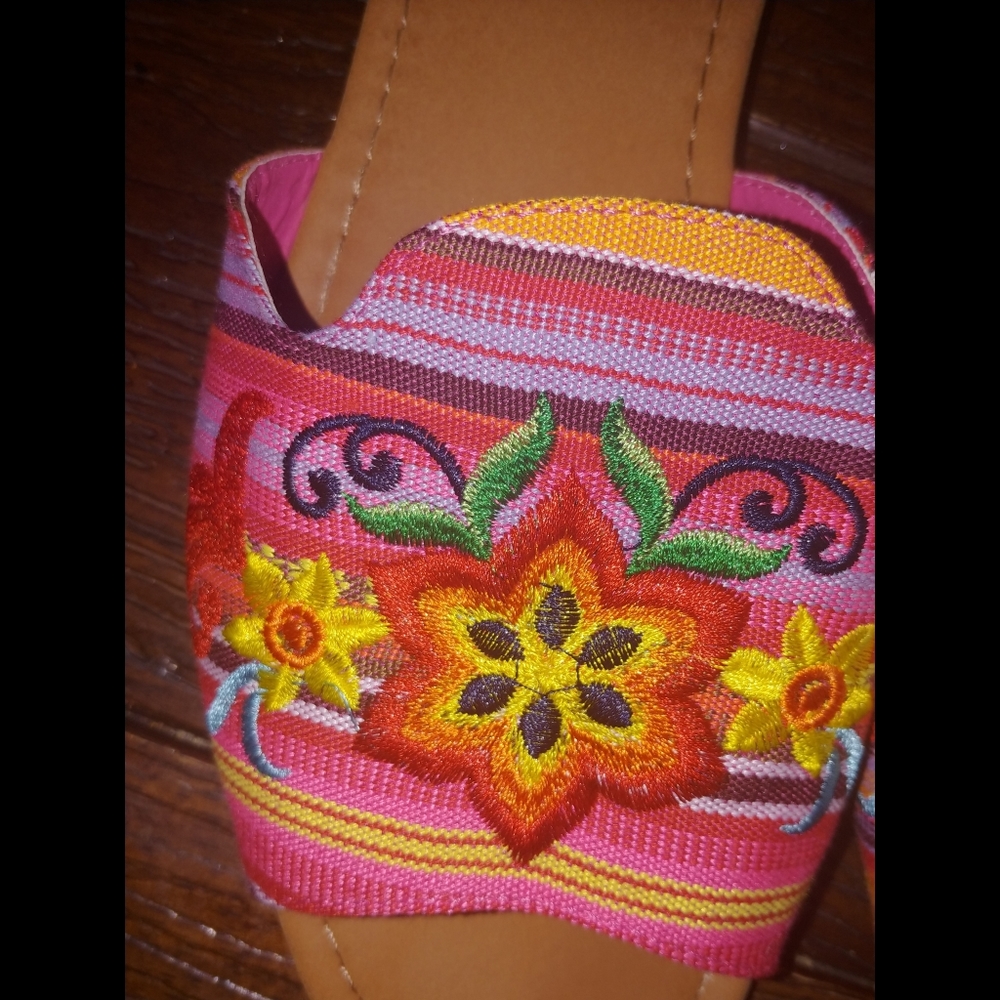 Serape floral embroidery slide sandals A&P denim - Picture 2 of 8